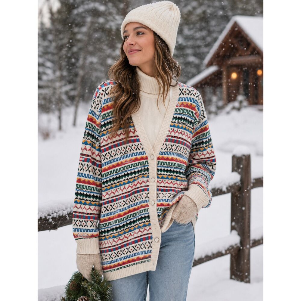 Liz Sport Striped Cardigan 90s Colorful Women's Small Cotton VIntage